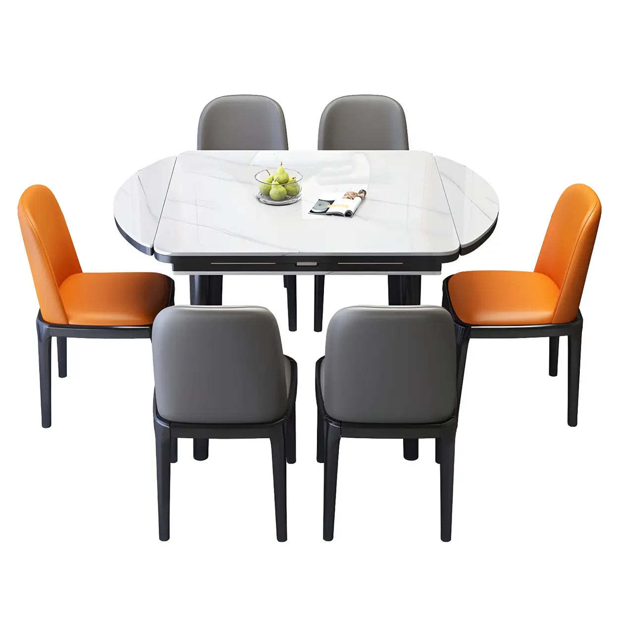 Modern Drop-Leaf Extendable Stone Round Dining Table