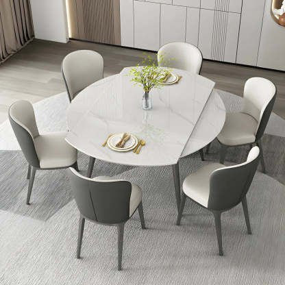 Modern Elegant Round White Marble Extendable Dining Table — Table Only