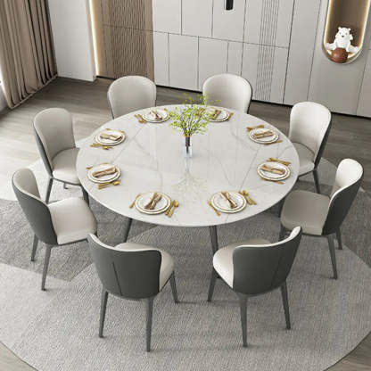 Modern Elegant Round White Marble Extendable Dining Table — Table Only
