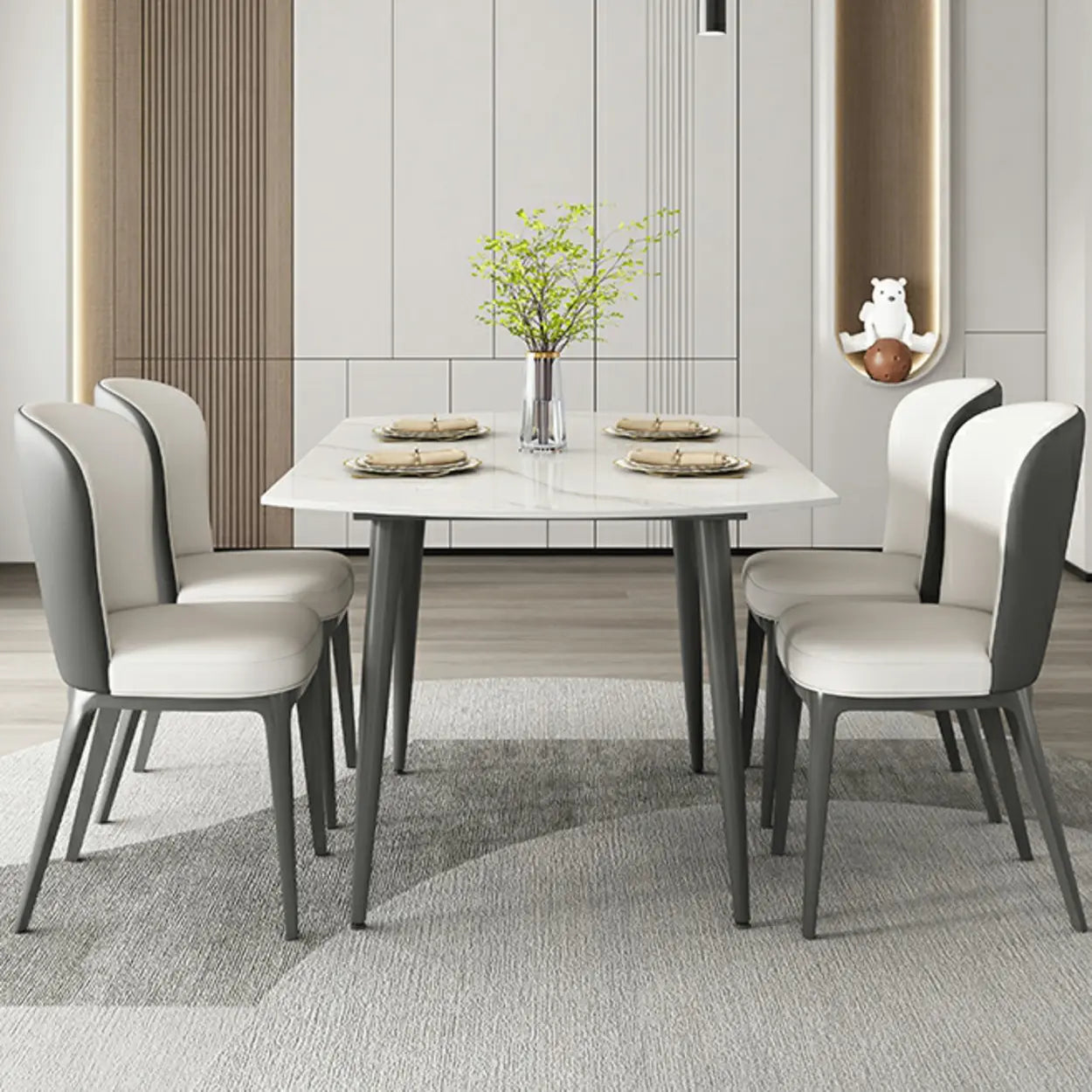 Modern Elegant Round White Marble Extendable Dining Table