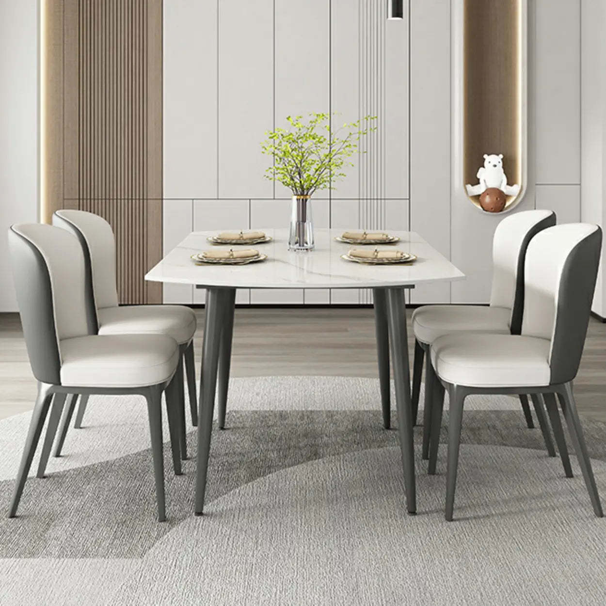 Modern Elegant Round White Marble Extendable Dining Table