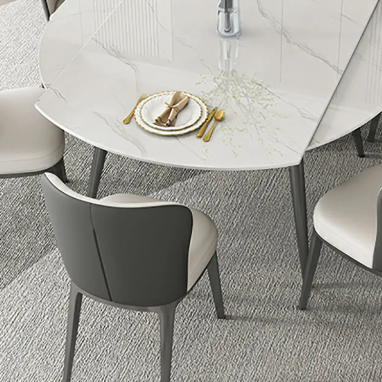 Modern Elegant Round White Marble Extendable Dining Table