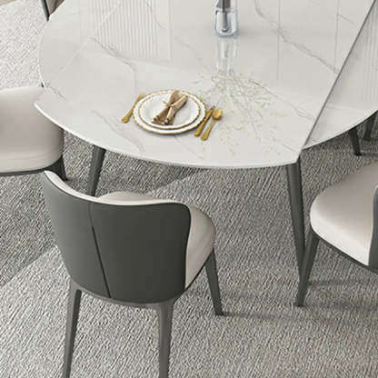 Modern Elegant Round White Marble Extendable Dining Table