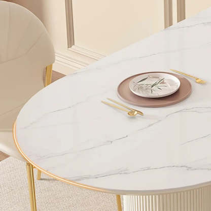 Modern Elegant White Stone-Top Oval Extendable Dining Table