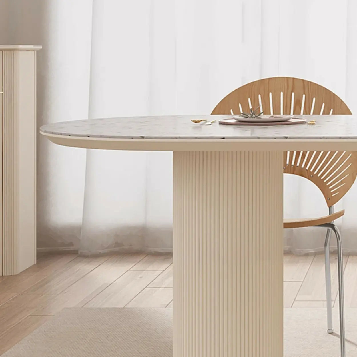 Modern Elegant White Stone-Top Oval Extendable Dining Table