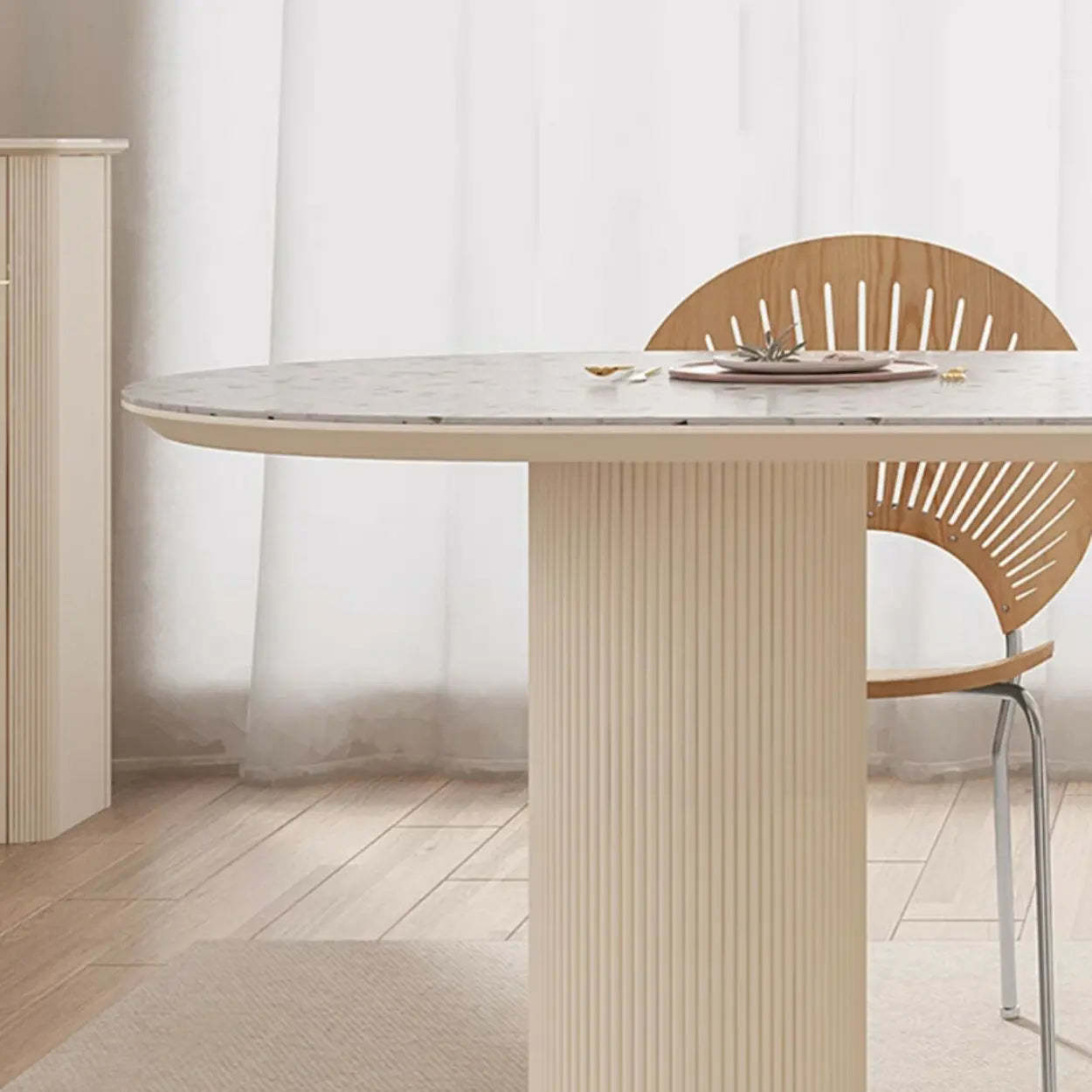 Modern Elegant White Stone-Top Oval Extendable Dining Table