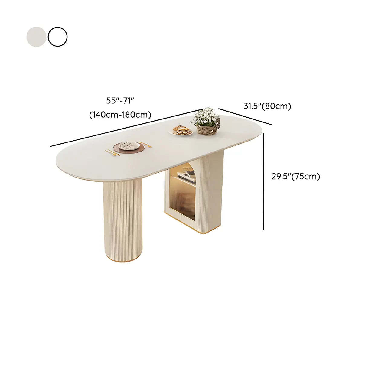 Modern Elegant White Stone-Top Oval Extendable Dining Table