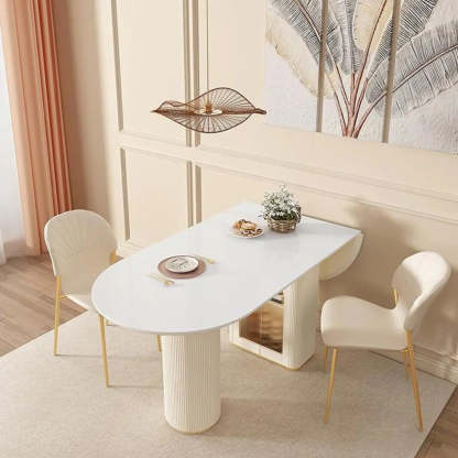 Modern Elegant White Stone-Top Oval Extendable Dining Table