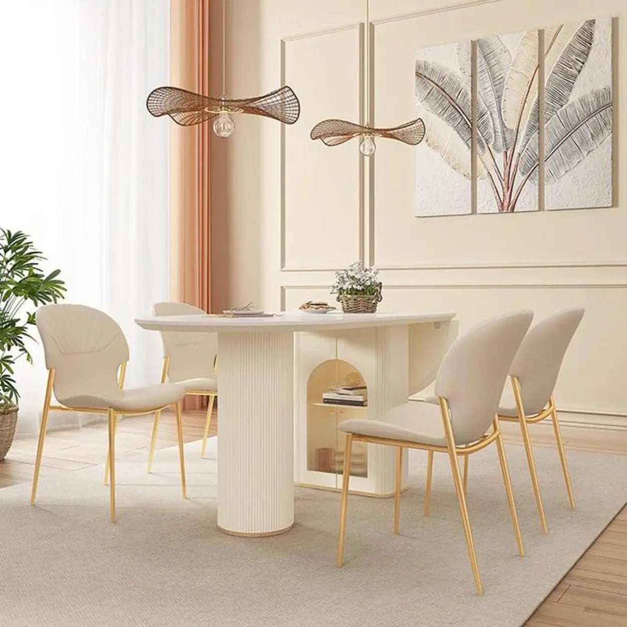 Modern Elegant White Stone-Top Oval Extendable Dining Table