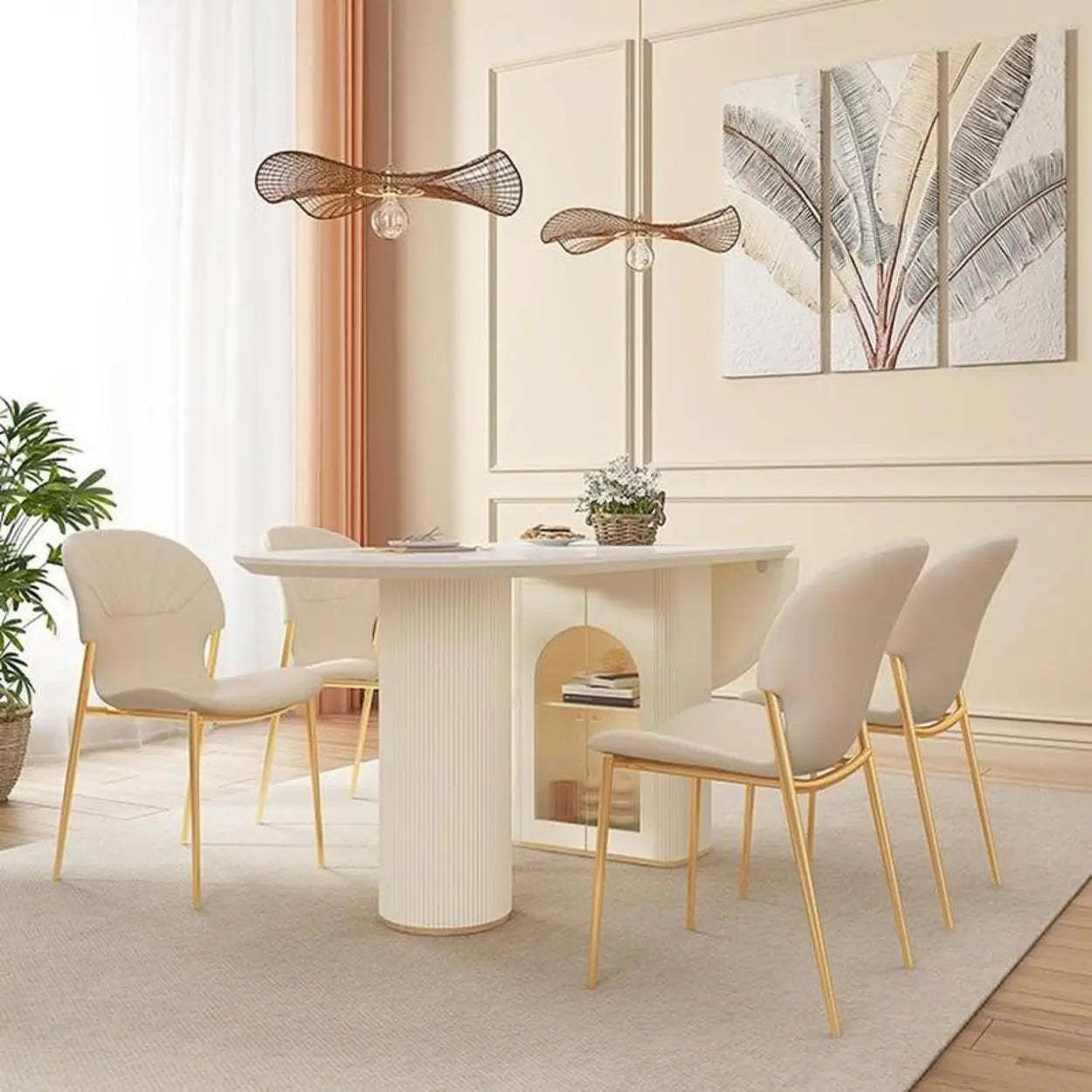 Modern Elegant White Stone-Top Oval Extendable Dining Table