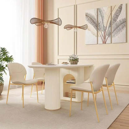 Modern Elegant White Stone-Top Oval Extendable Dining Table