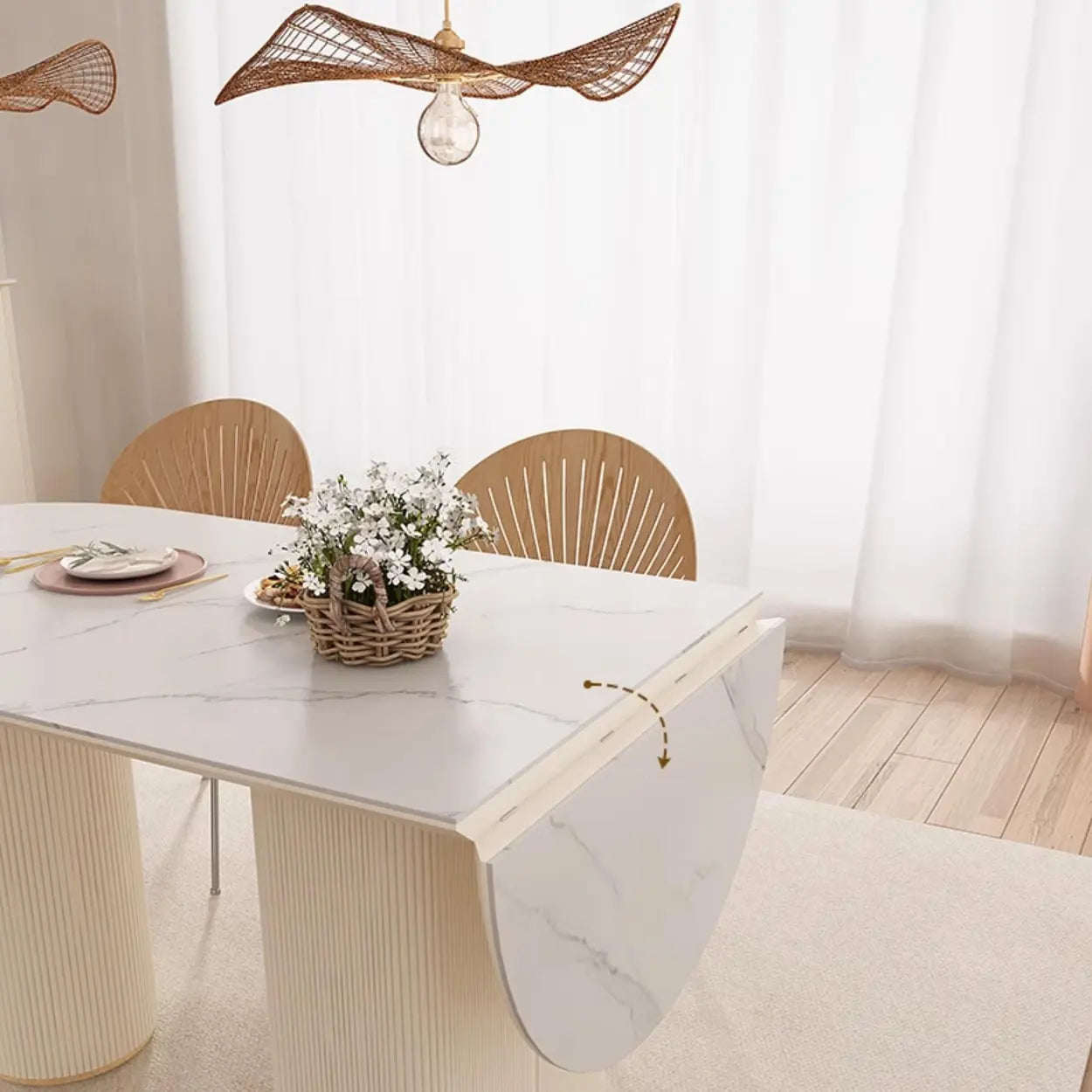 Modern Elegant White Stone-Top Oval Extendable Dining Table