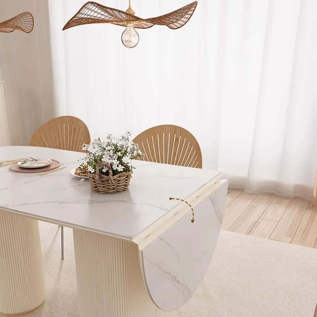 Modern Elegant White Stone-Top Oval Extendable Dining Table
