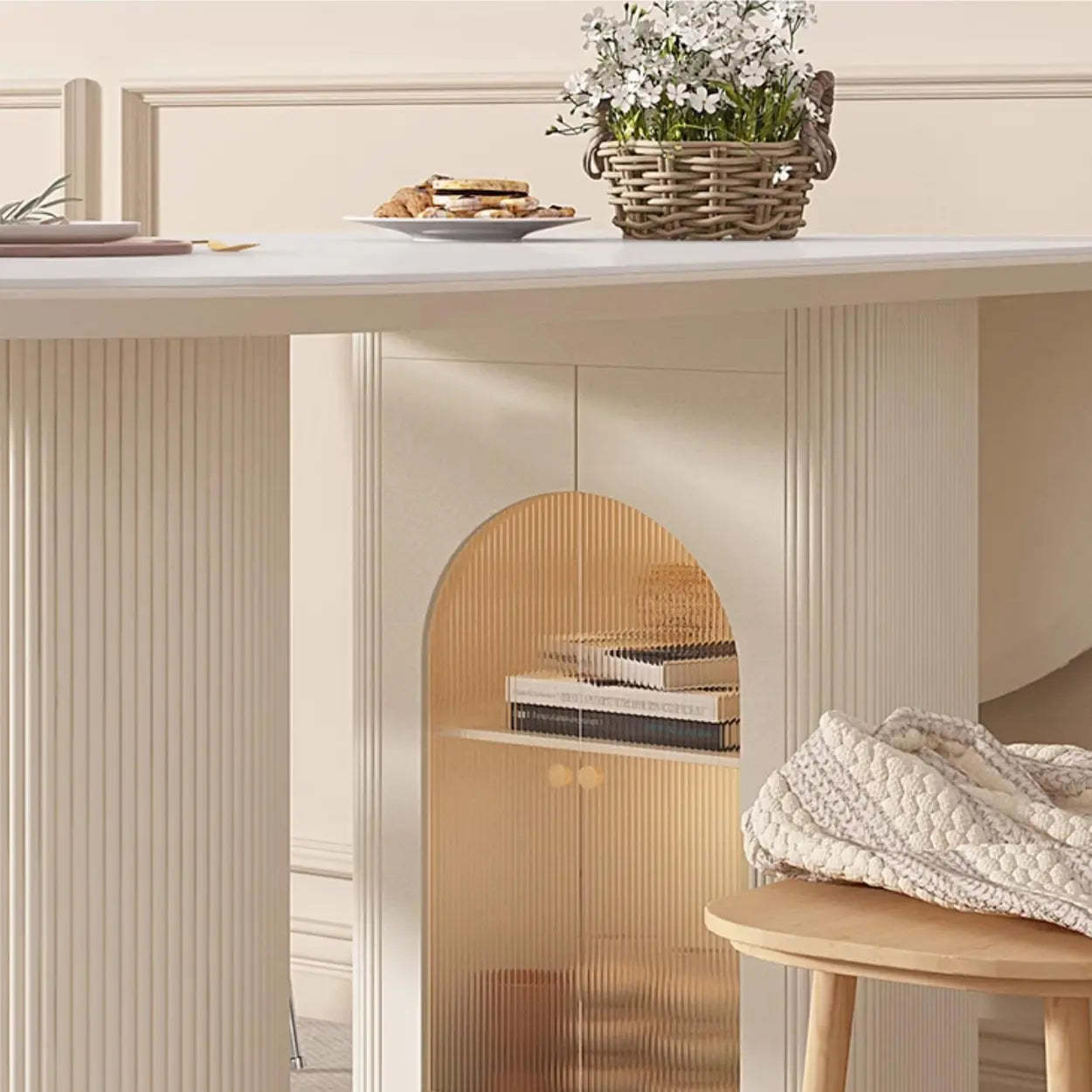 Modern Elegant White Stone-Top Oval Extendable Dining Table