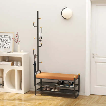 Entryway Bench with Coat Rack and Shoe Storage — White