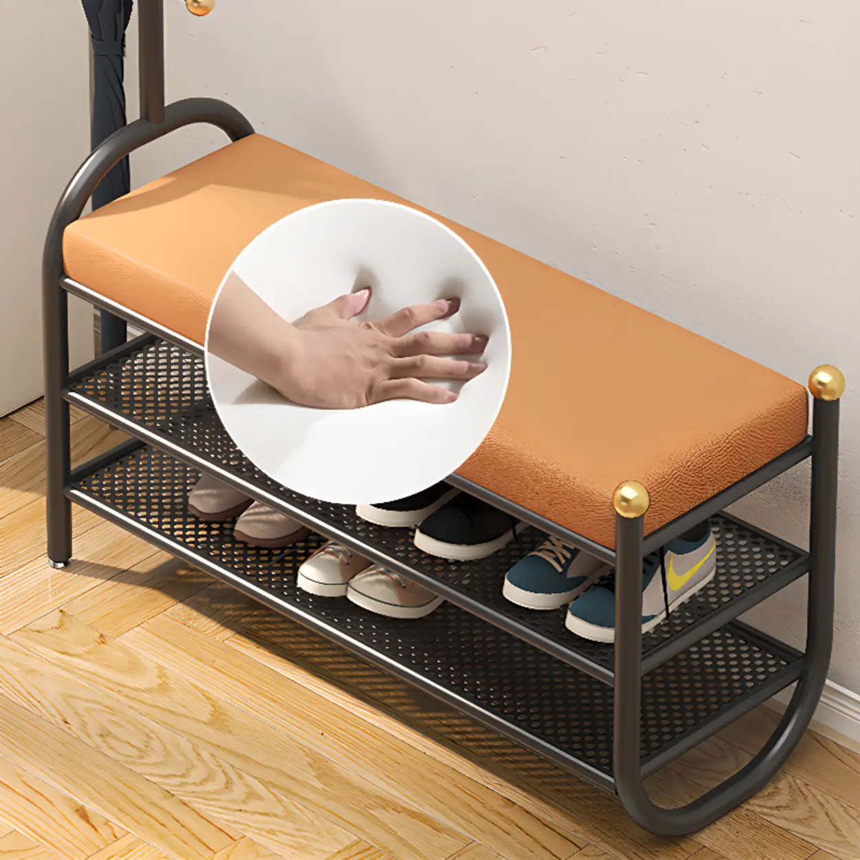 Entryway Bench with Coat Rack and Shoe Storage — White