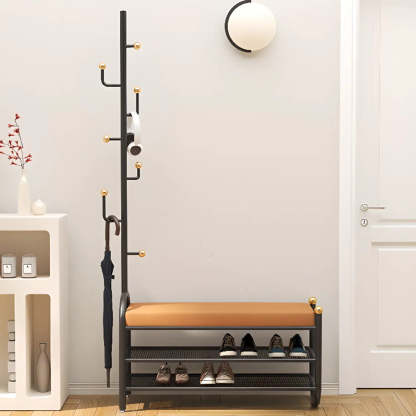 Entryway Bench with Coat Rack and Shoe Storage — Black