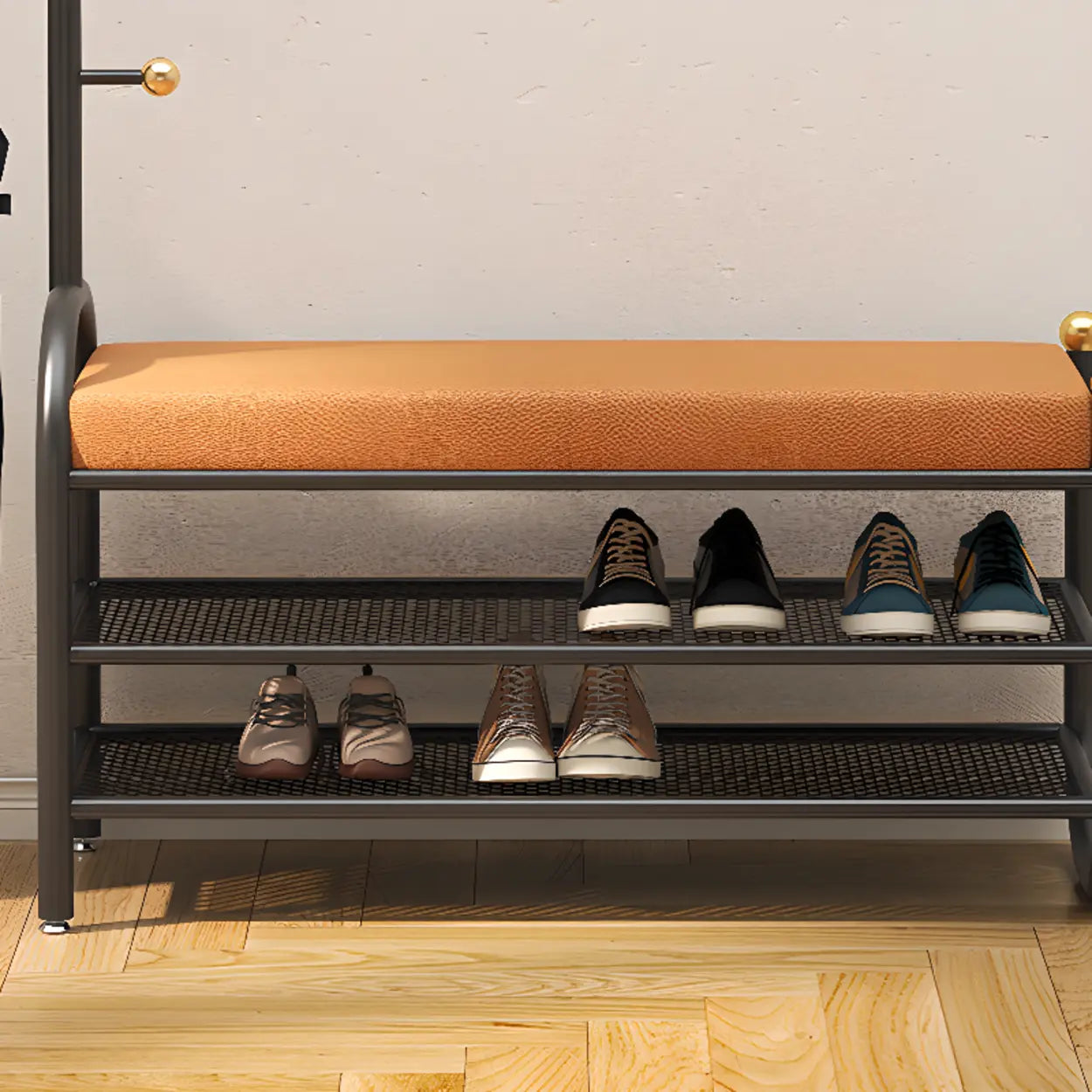 Entryway Bench with Coat Rack and Shoe Storage