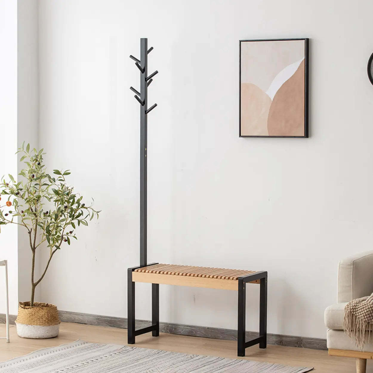 Entryway Coat Rack Bench with Shoe Storage