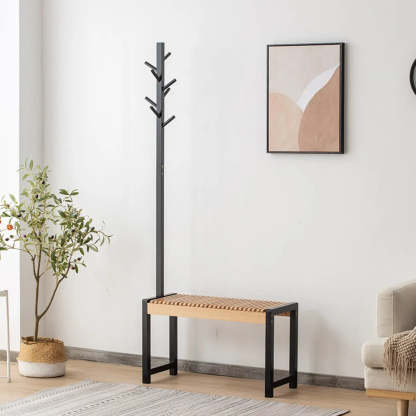 Entryway Coat Rack Bench with Shoe Storage