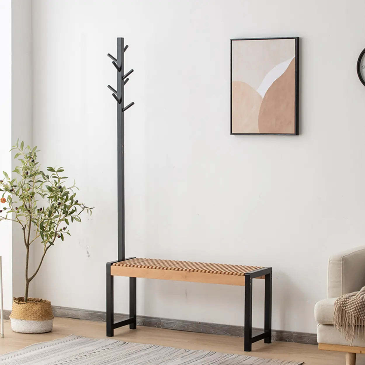 Modern Coat-Rack Entryway Bench with Shoe Storage