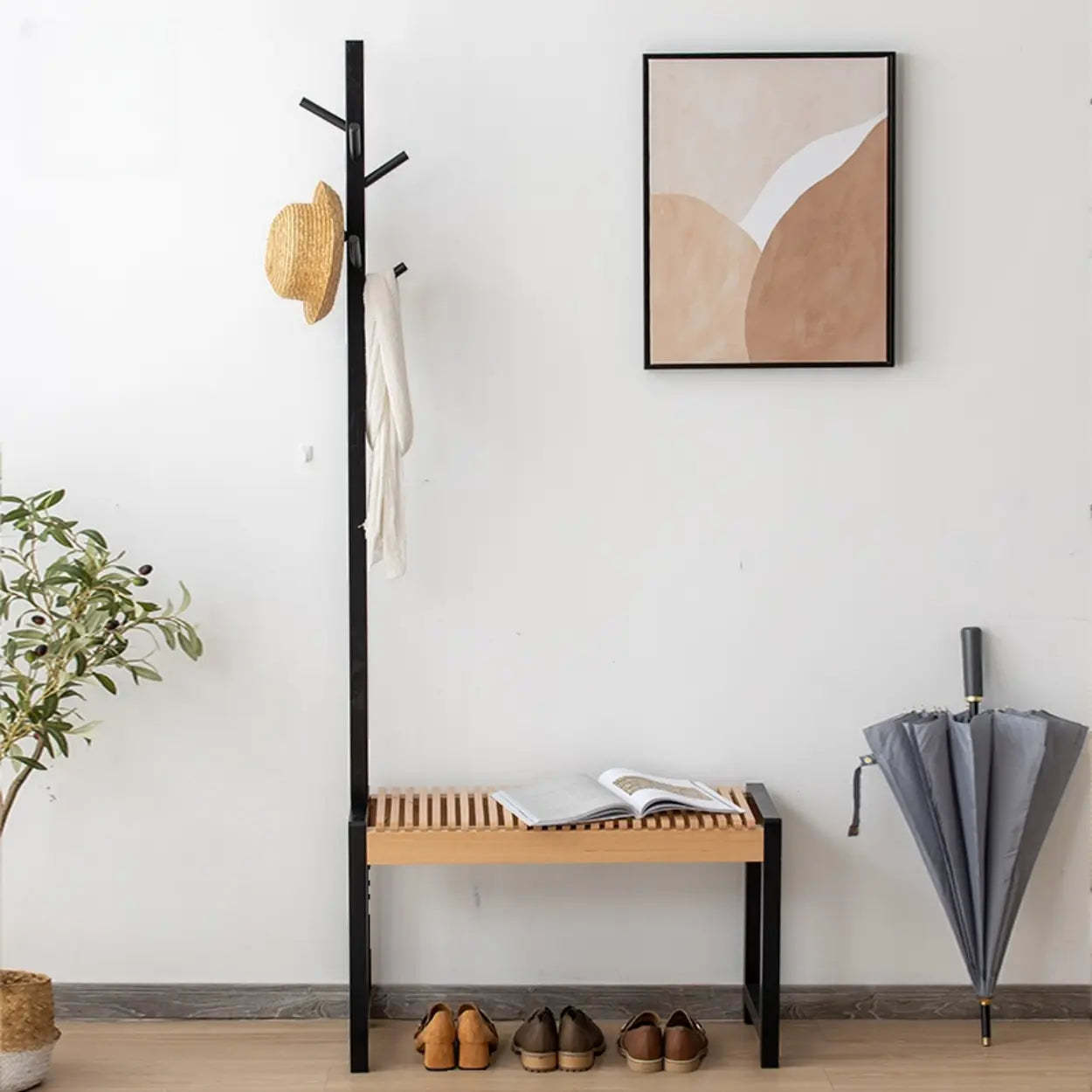 Entryway Coat Rack Bench with Shoe Storage