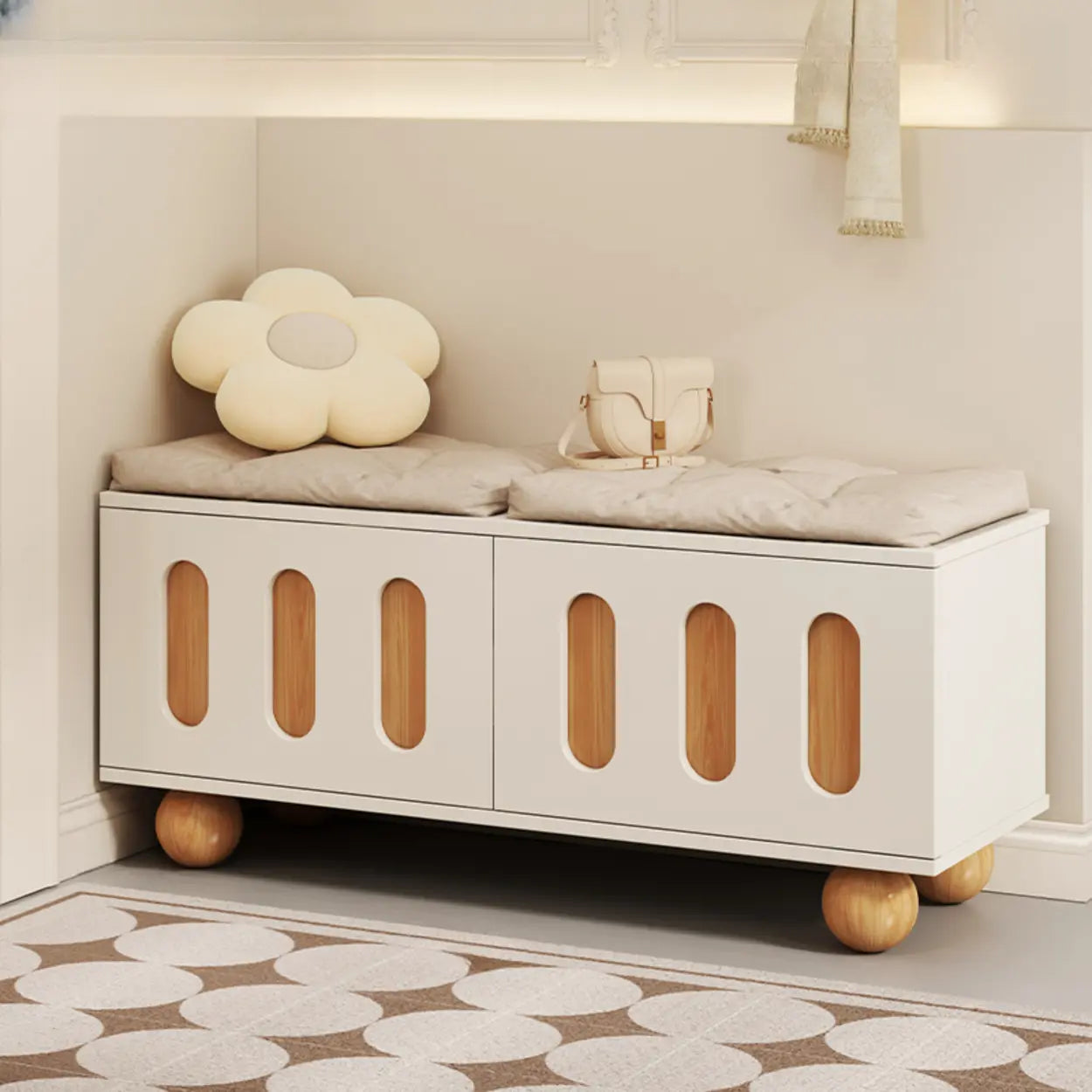 Modern Cushioned Entryway Shoe Bench with Storage — White