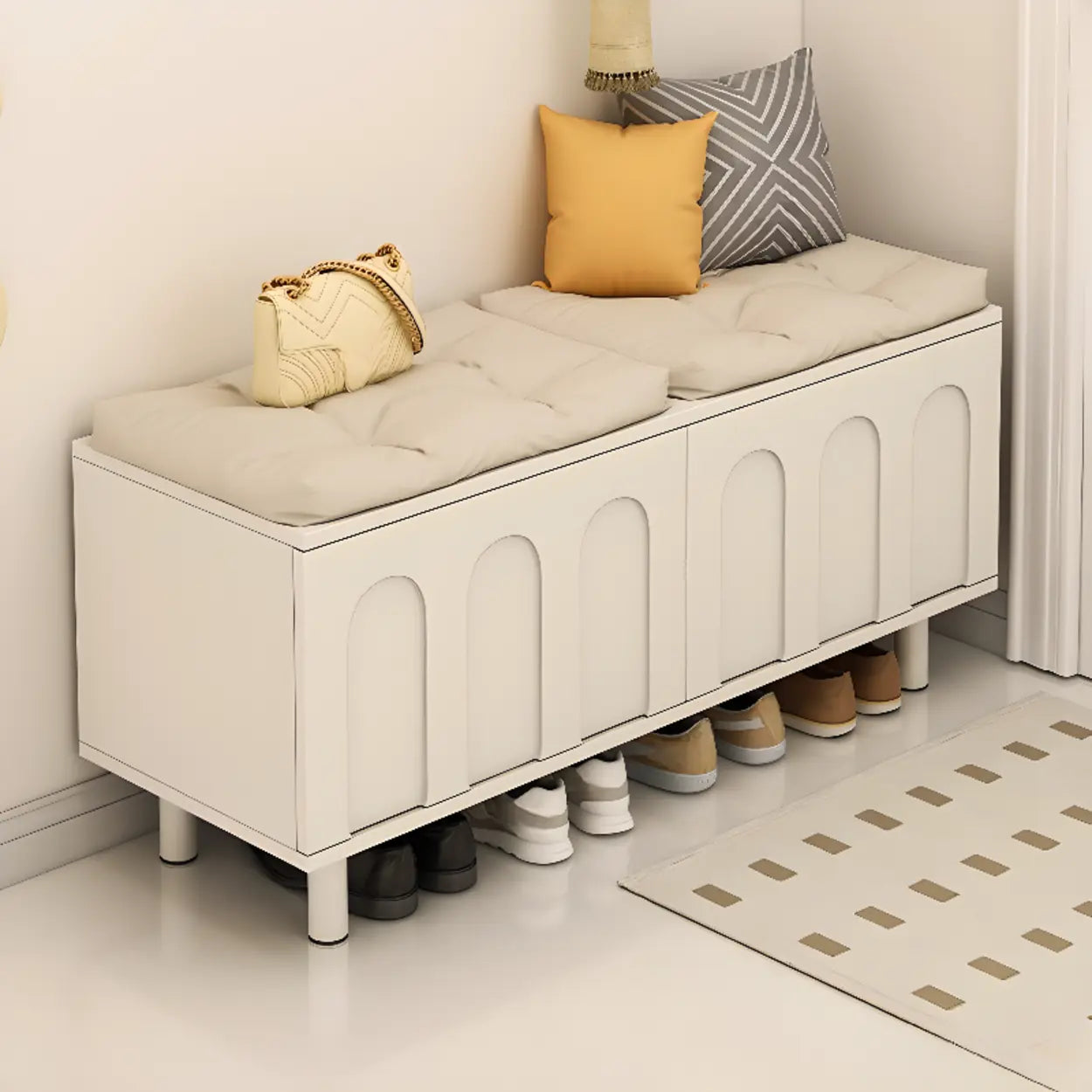 Modern Cushioned Entryway Shoe Bench with Storage