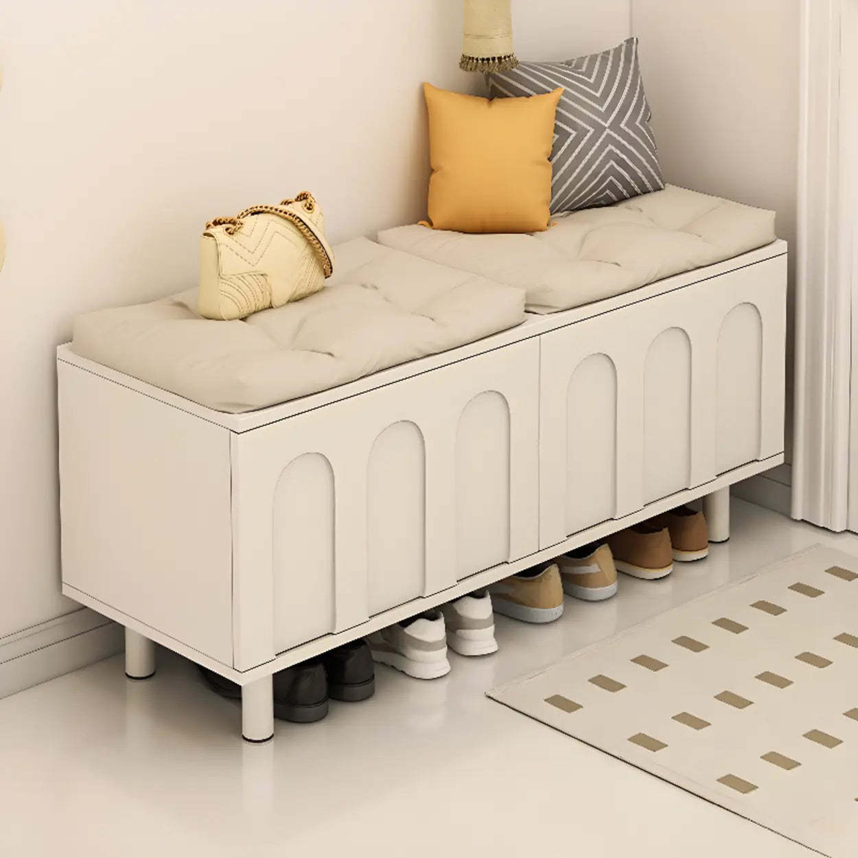 Modern Cushioned Entryway Shoe Bench with Storage