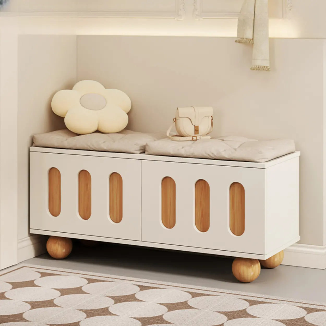 Modern Cushioned Entryway Shoe Bench with Storage