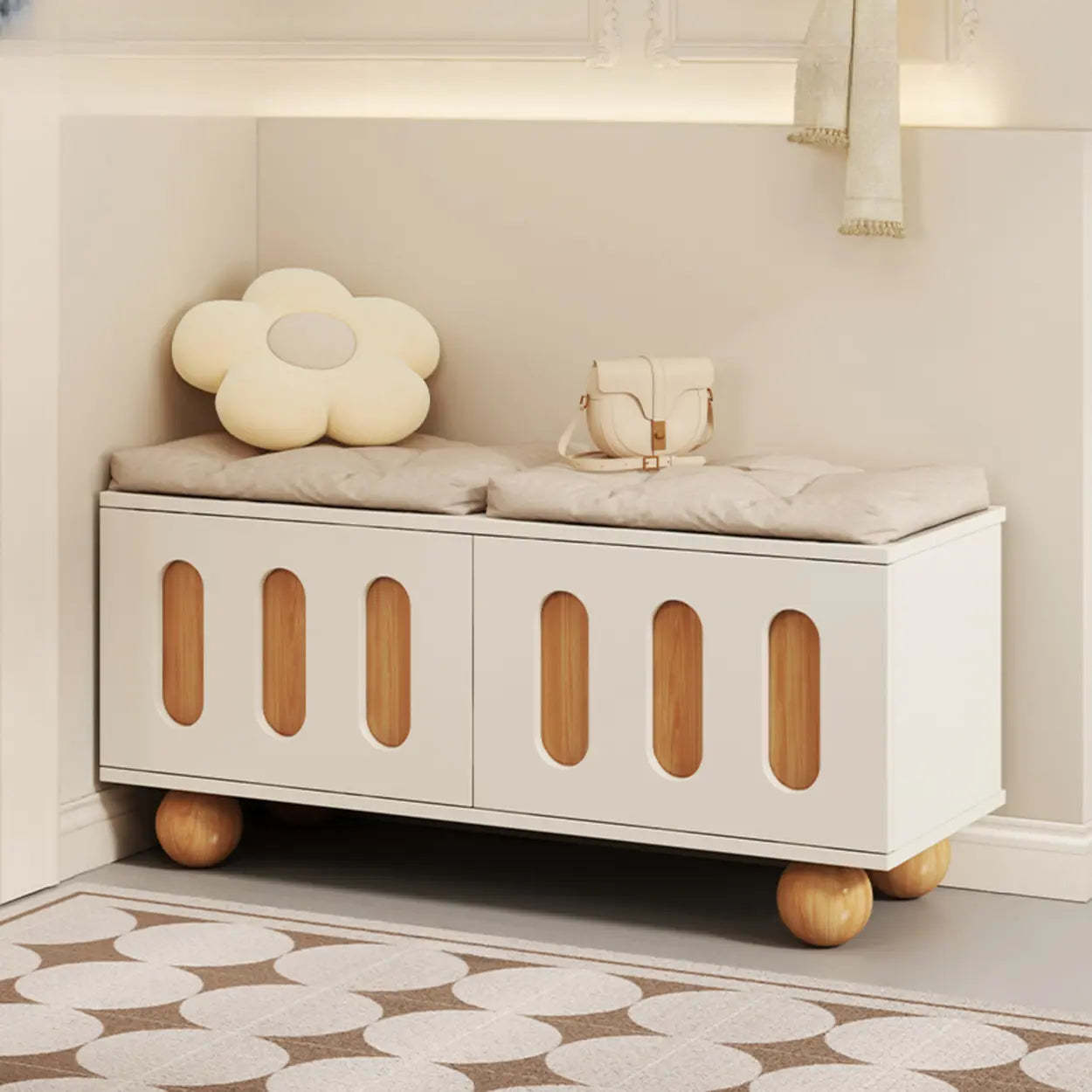 Modern Cushioned Entryway Shoe Bench with Storage