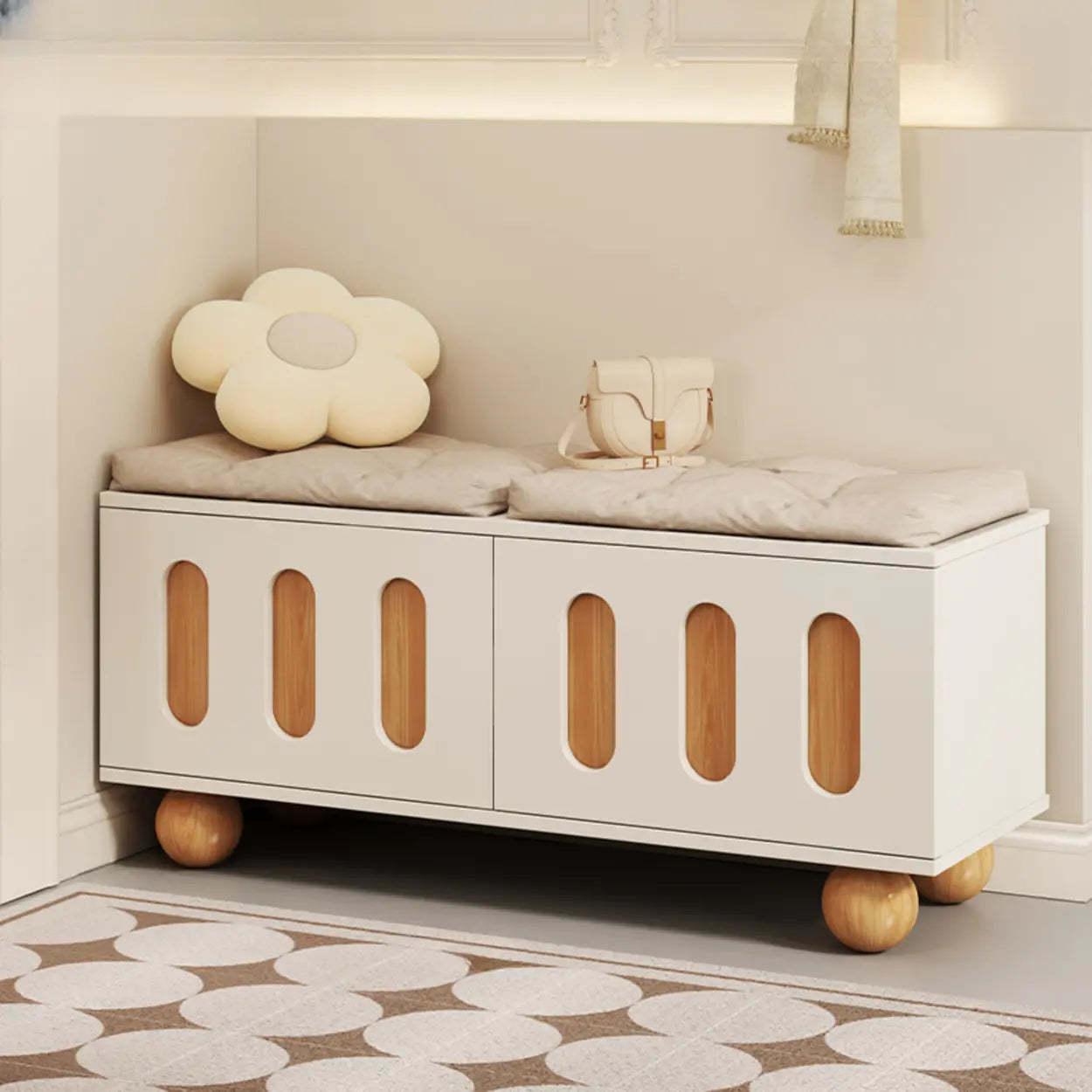 Modern Cushioned Entryway Shoe Bench with Storage — White