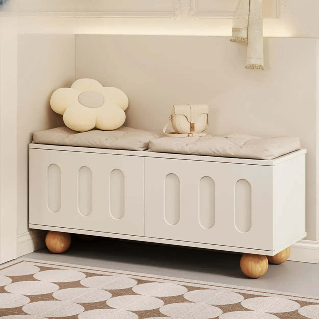 Modern Cushioned Entryway Shoe Bench with Storage — White