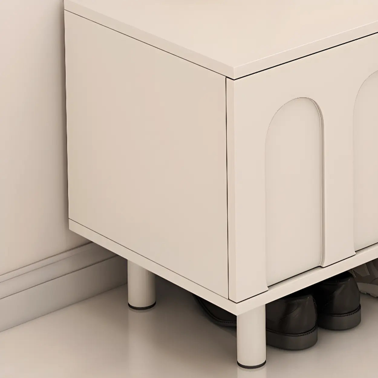 Modern Cushioned Entryway Shoe Bench with Storage — White
