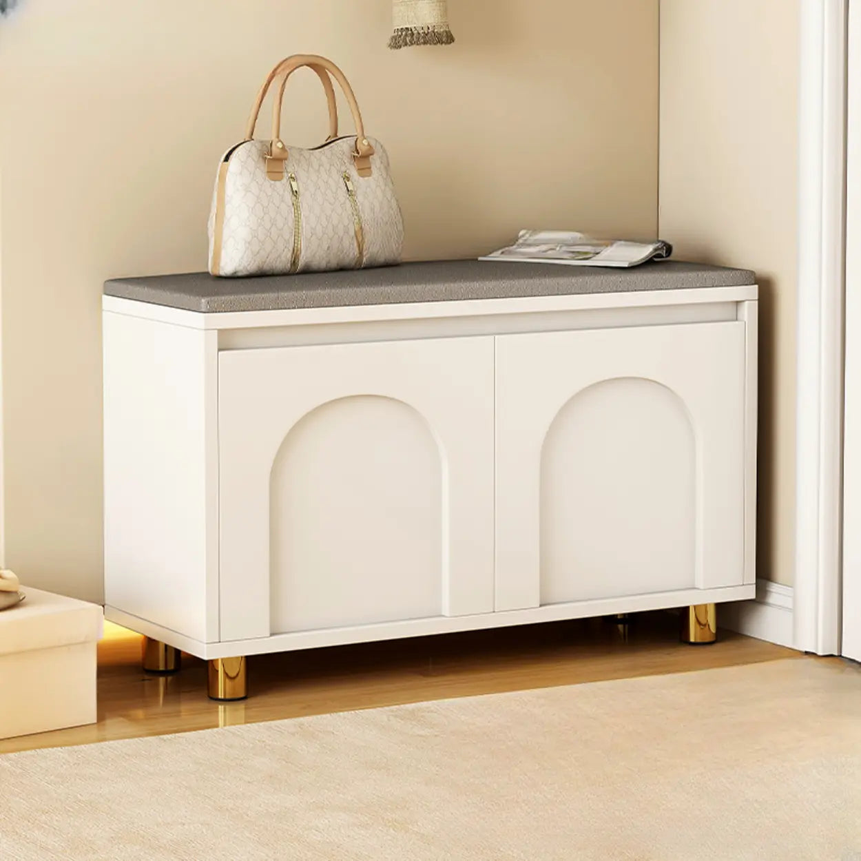Modern Cushioned Entryway Shoe Bench with Storage