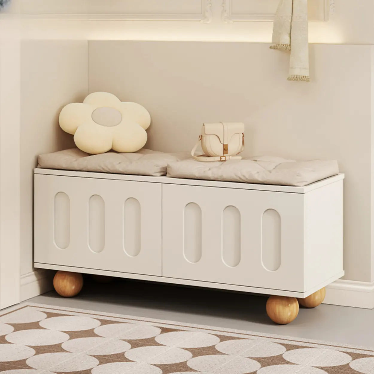 Modern Cushioned Entryway Shoe Bench with Storage