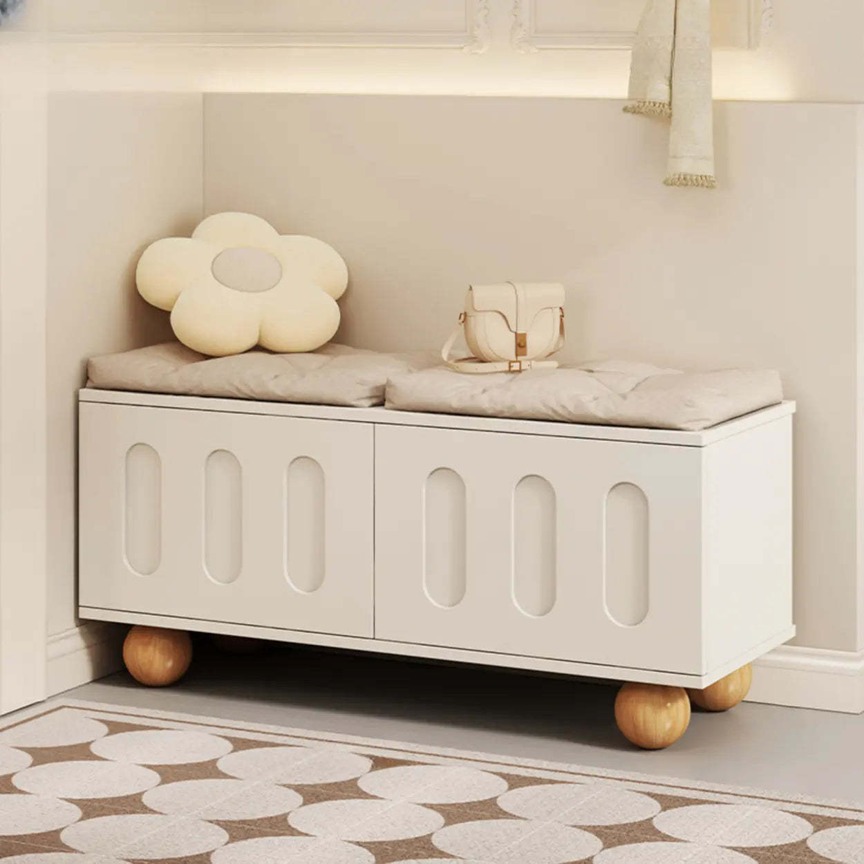 Modern Cushioned Entryway Shoe Bench with Storage