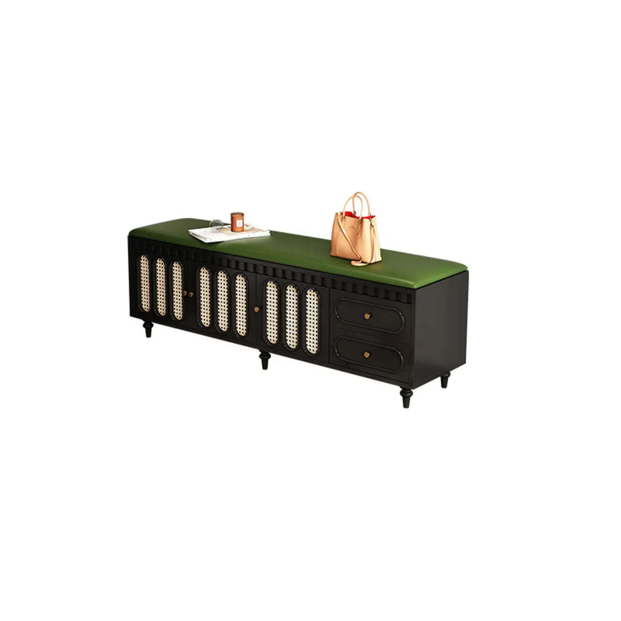 Modern Entryway Storage Bench with Cushion and Drawers