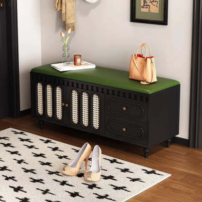 Modern Entryway Storage Bench with Cushion and Drawers