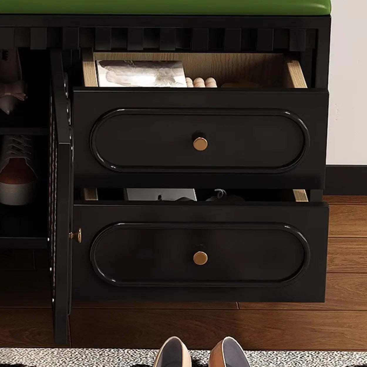 Modern Entryway Storage Bench with Cushion and Drawers