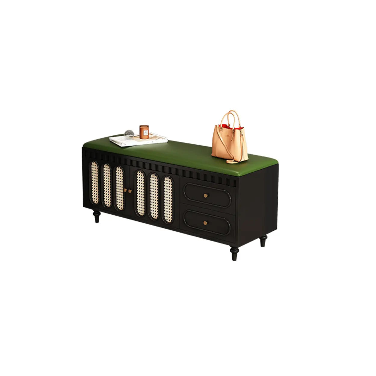 Modern Entryway Storage Bench with Cushion and Drawers