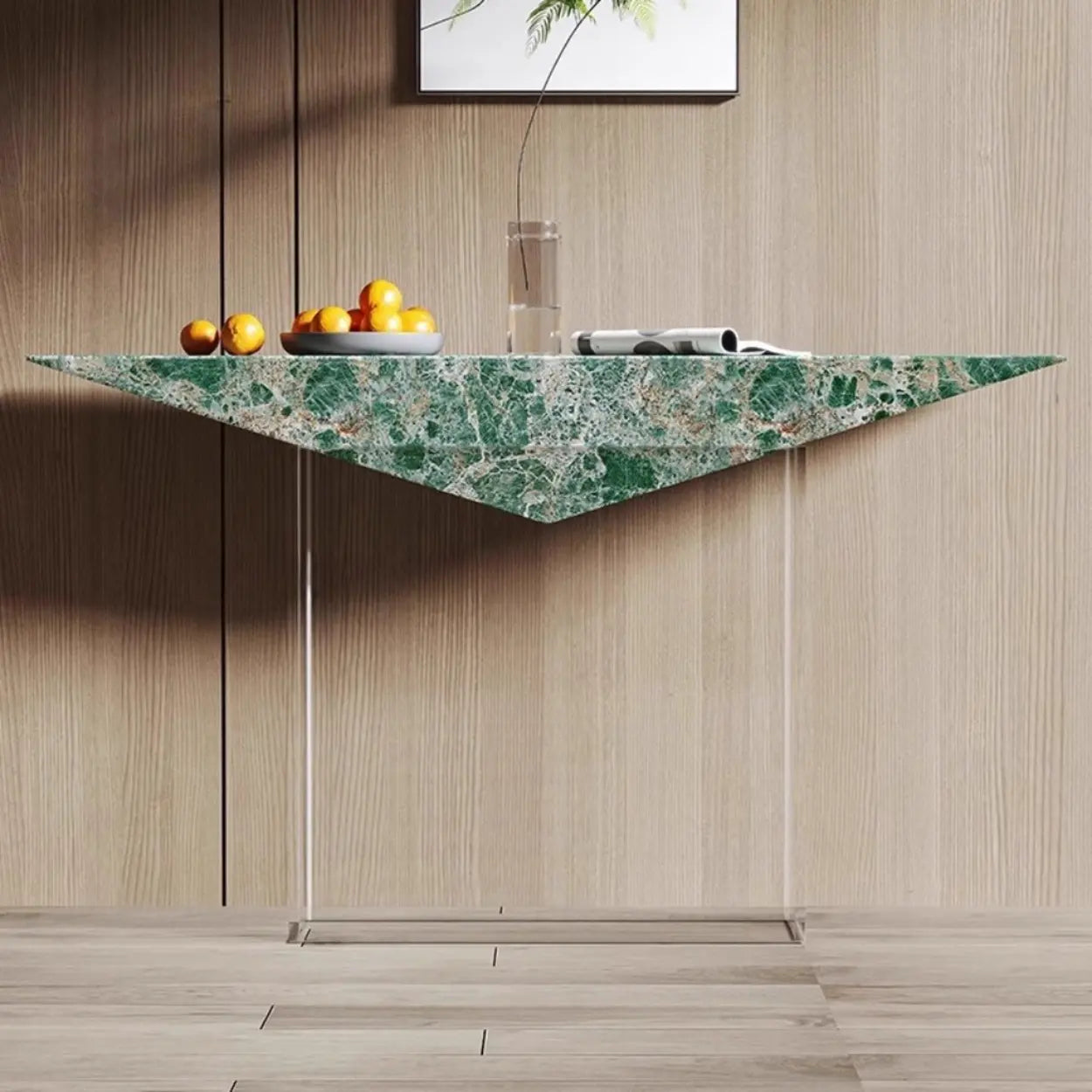 Modern Triangle Stone Acrylic Base Console Table