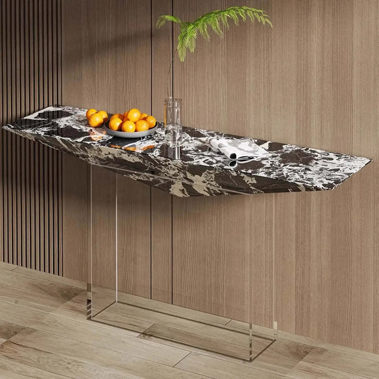 Modern Triangle Stone Acrylic Base Console Table — Green