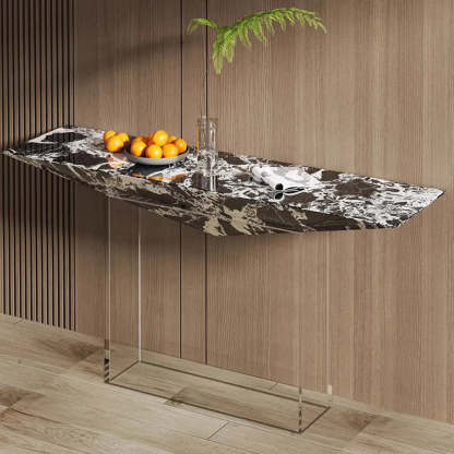 Modern Triangle Stone Acrylic Base Console Table — Green