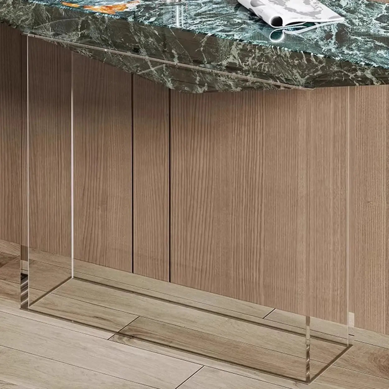 Modern Triangle Stone Acrylic Base Console Table — Black