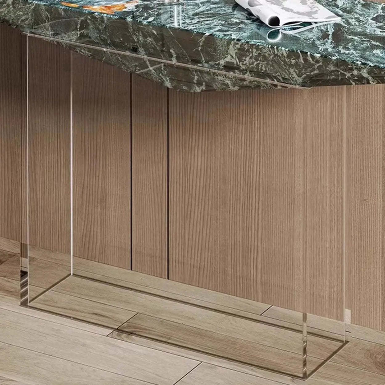 Modern Triangle Stone Acrylic Base Console Table — Black