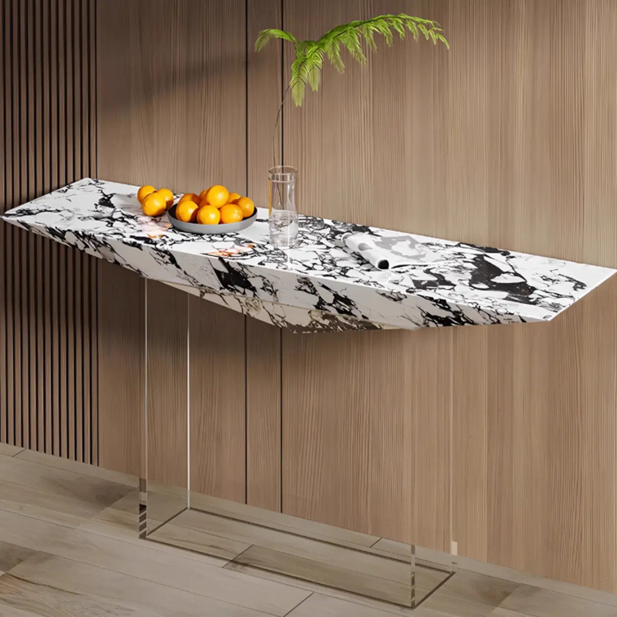 Modern Triangle Stone Acrylic Base Console Table — White