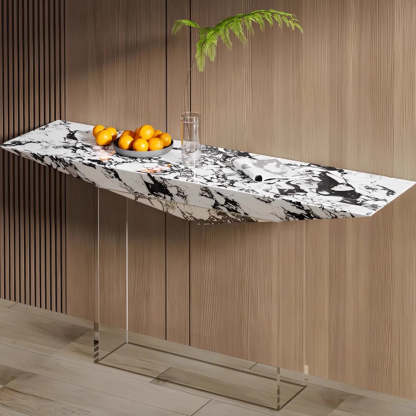 Modern Triangle Stone Acrylic Base Console Table — White