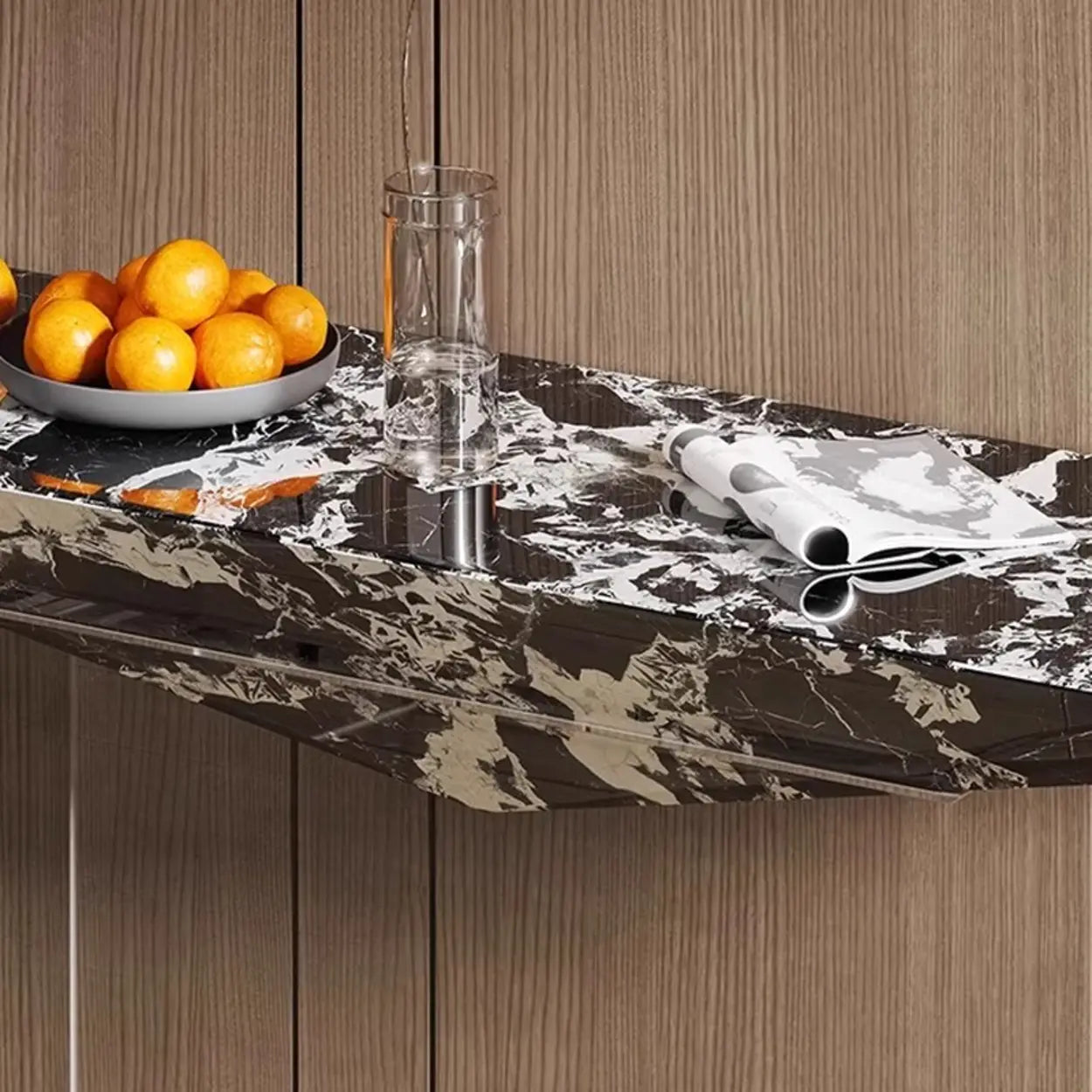Modern Triangle Stone Acrylic Base Console Table — Black