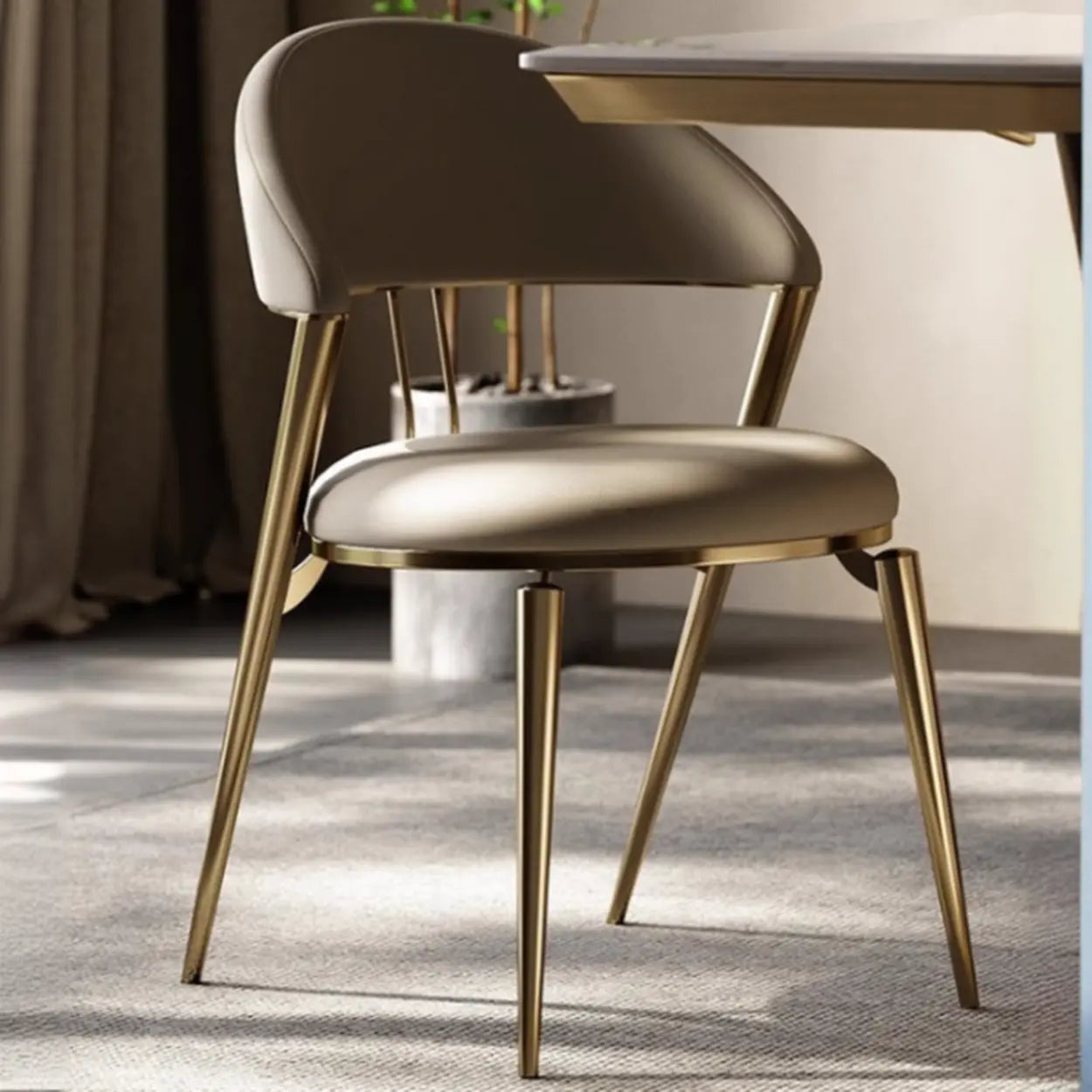 Modern Ergonomic Faux Leather Dining Chair — Gold